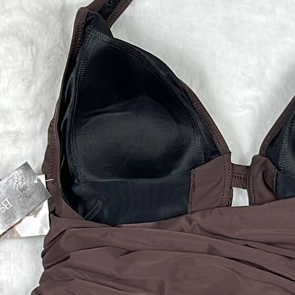 Be Creative Swimsuit Halter Style One piece Size 10 NWT Brown - Picture 5 of 10